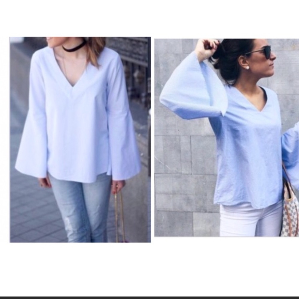 Striped flared sleeve blouse